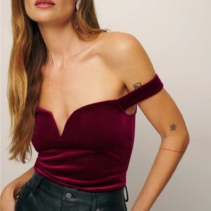 NWT Reformation Andria Red velvet off the shoulder top
